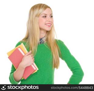 Student girl looking on copy space