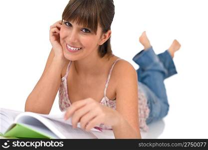 Student - Happy smiling female teenager read book