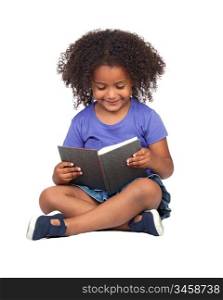 Student little girl reading with a book isolated over white