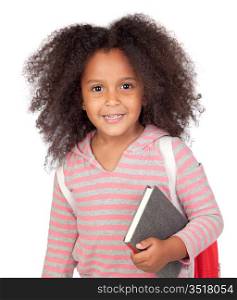 Student little girl with beautiful hairstyle isolated over white