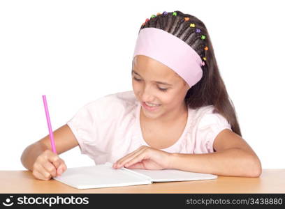 Student little girl with blue eyes isolated on white background