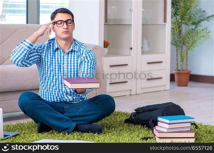 Student meditating and preparing for university exams