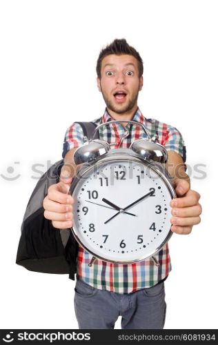 Student missing his deadlines isolated on white