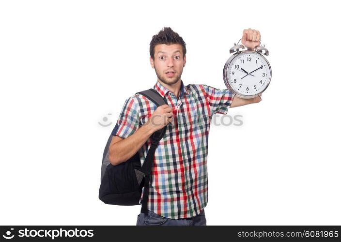 Student missing his deadlines isolated on white