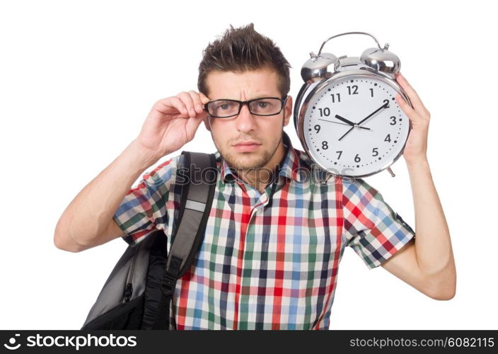 Student missing his deadlines isolated on white