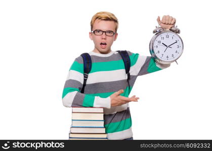 Student missing his deadlines isolated on white