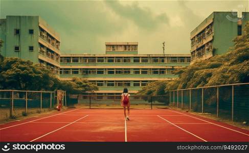 Student playing tennis on the tennis court