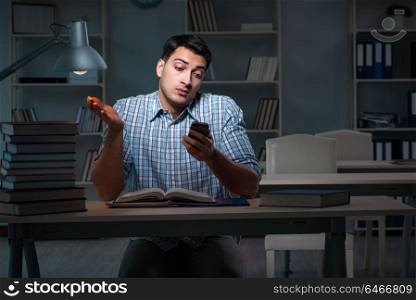 Student preparing for exams late at night