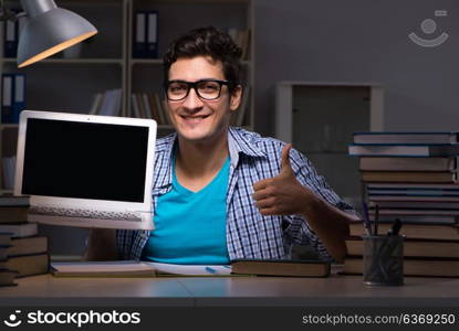 Student preparing for exams late night at home