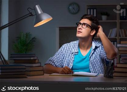 Student preparing for exams late night at home