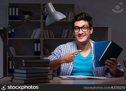 Student preparing for exams late night at home