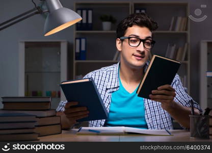 Student preparing for exams late night at home
