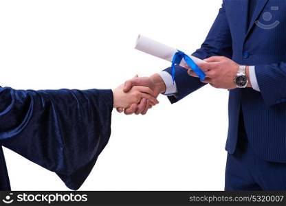 Student receiving diploma after graduation