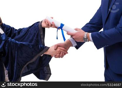 Student receiving diploma after graduation