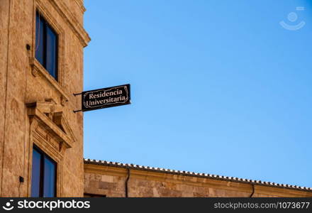 Student residences for the University of Salamanca in Spain. Sign for the student accommodation at Salamanca University in Spain