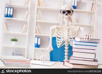 Student skeleton preparing for exams