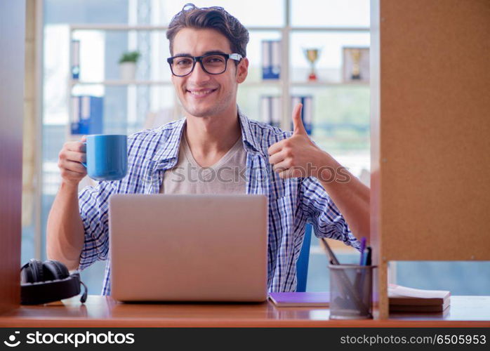 Student studying at home preparing for exam