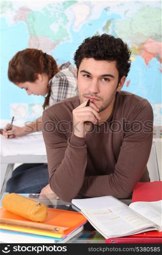 Student studying in the classroom.