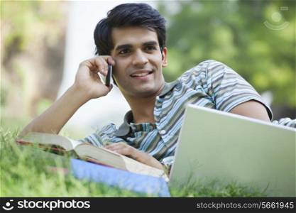 Student talking on a mobile phone
