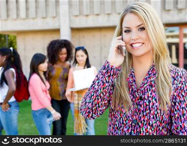Student Talking on Cell Phone on Campus