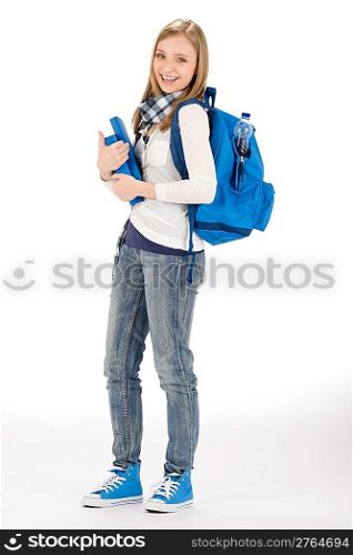 Student teenager happy woman with schoolbag book