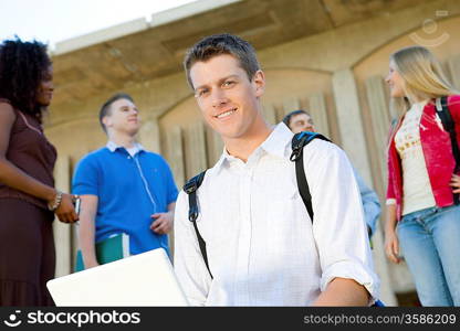 Student Using Laptop Outside