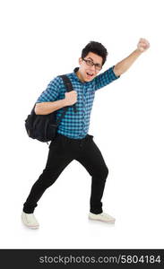 Student with backpack isolated on the white