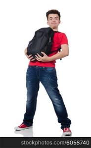 Student with backpack isolated on the white