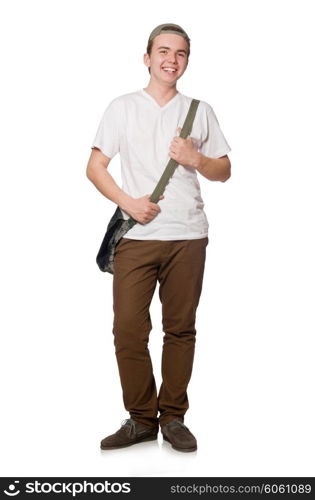 Student with backpack isolated on the white