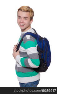 Student with backpack isolated on the white