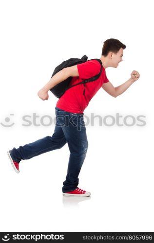 Student with backpack isolated on white