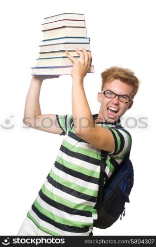 Student with books isolated on the white