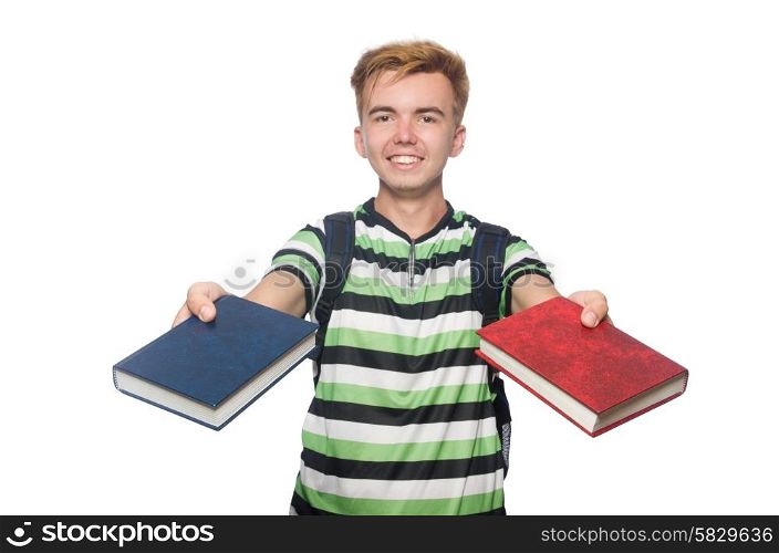 Student with books isolated on the white