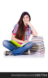 Student with books isolated on white