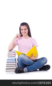 Student with books isolated on white