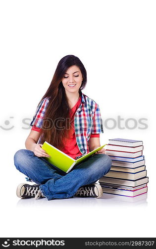 Student with books isolated on white