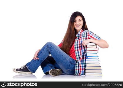 Student with books isolated on white