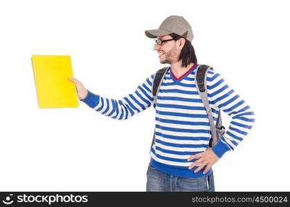 Student with books isolated on white