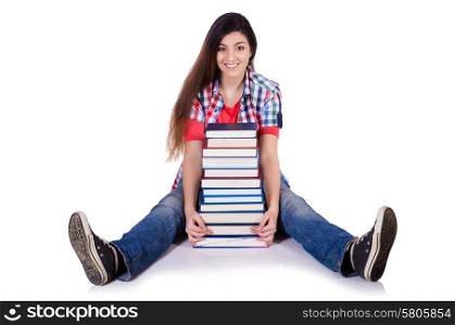 Student with books isolated on white