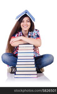 Student with books isolated on white