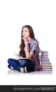 Student with books isolated on white