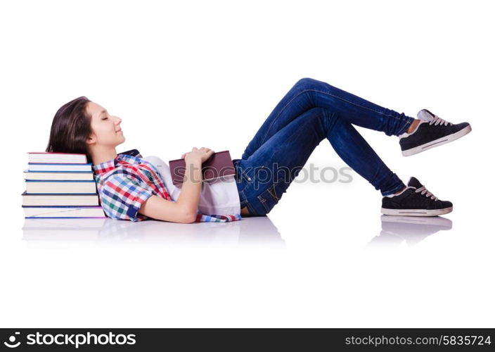 Student with books isolated on white