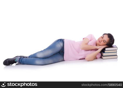 Student with books isolated on white