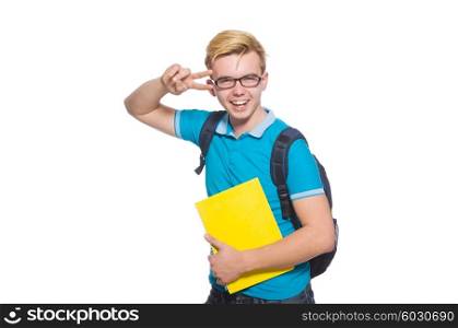 Student with books isolated on white