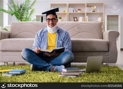 Student with neck injury preparing for exams