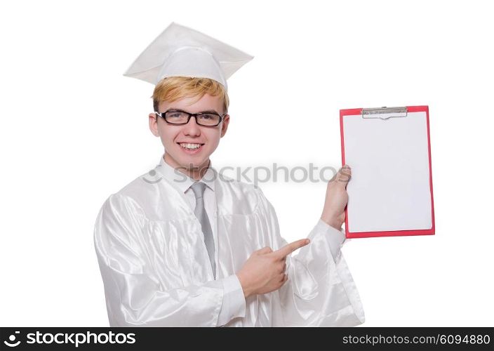 Student with notebook isolated on white