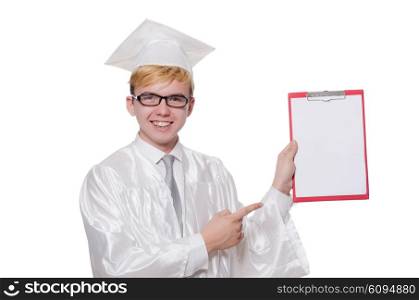 Student with notebook isolated on white