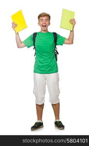 Student with textbooks isolated on the white