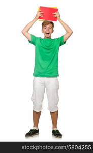 Student with textbooks isolated on the white