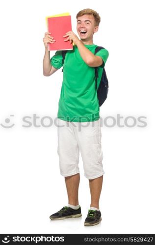 Student with textbooks isolated on the white